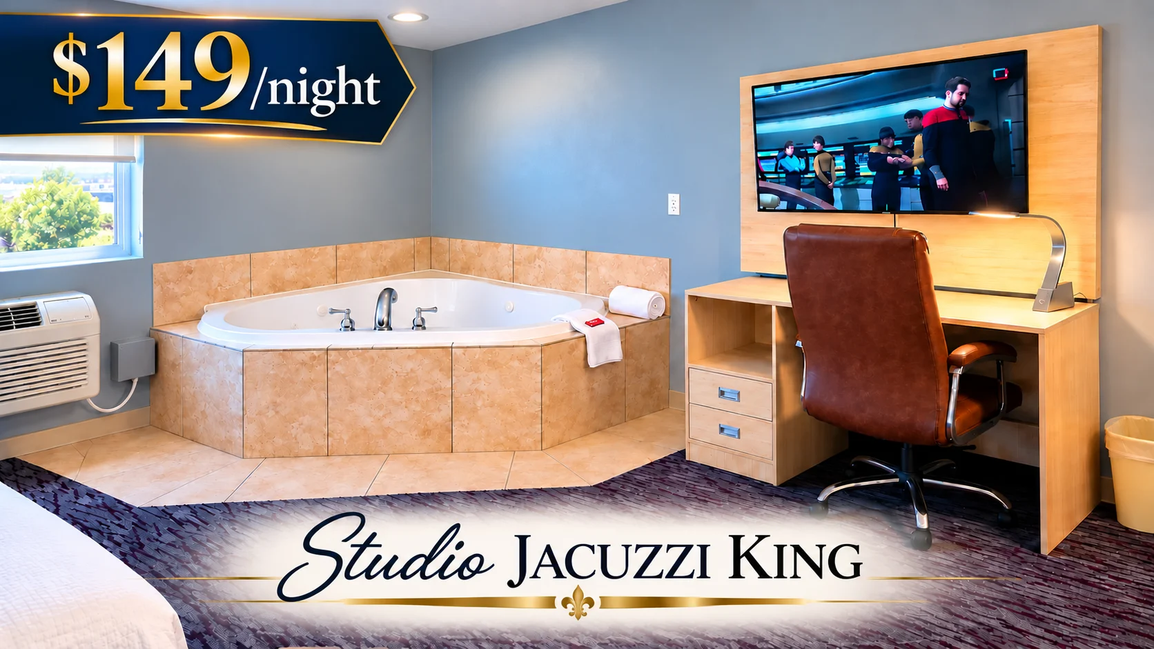 Studio Jacuzzi King with a corner jacuzzi beside the desk and wall-mounted TV — $149 a night at Best Western Vernal Inn, Vernal Utah
