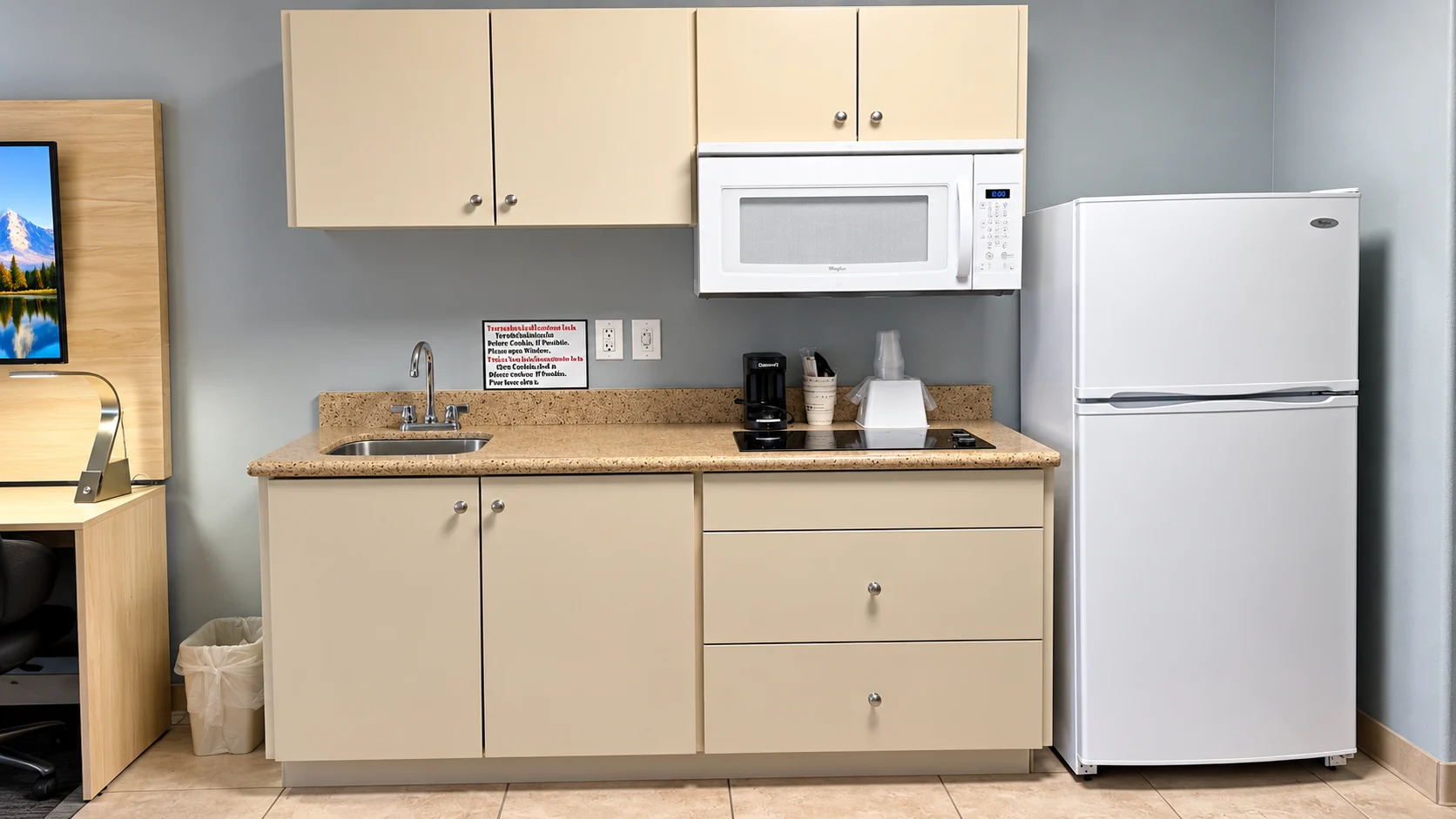 Kitchenette with sink, two-burner cooktop, microwave and full-height refrigerator — Best Western Vernal Inn, Vernal Utah