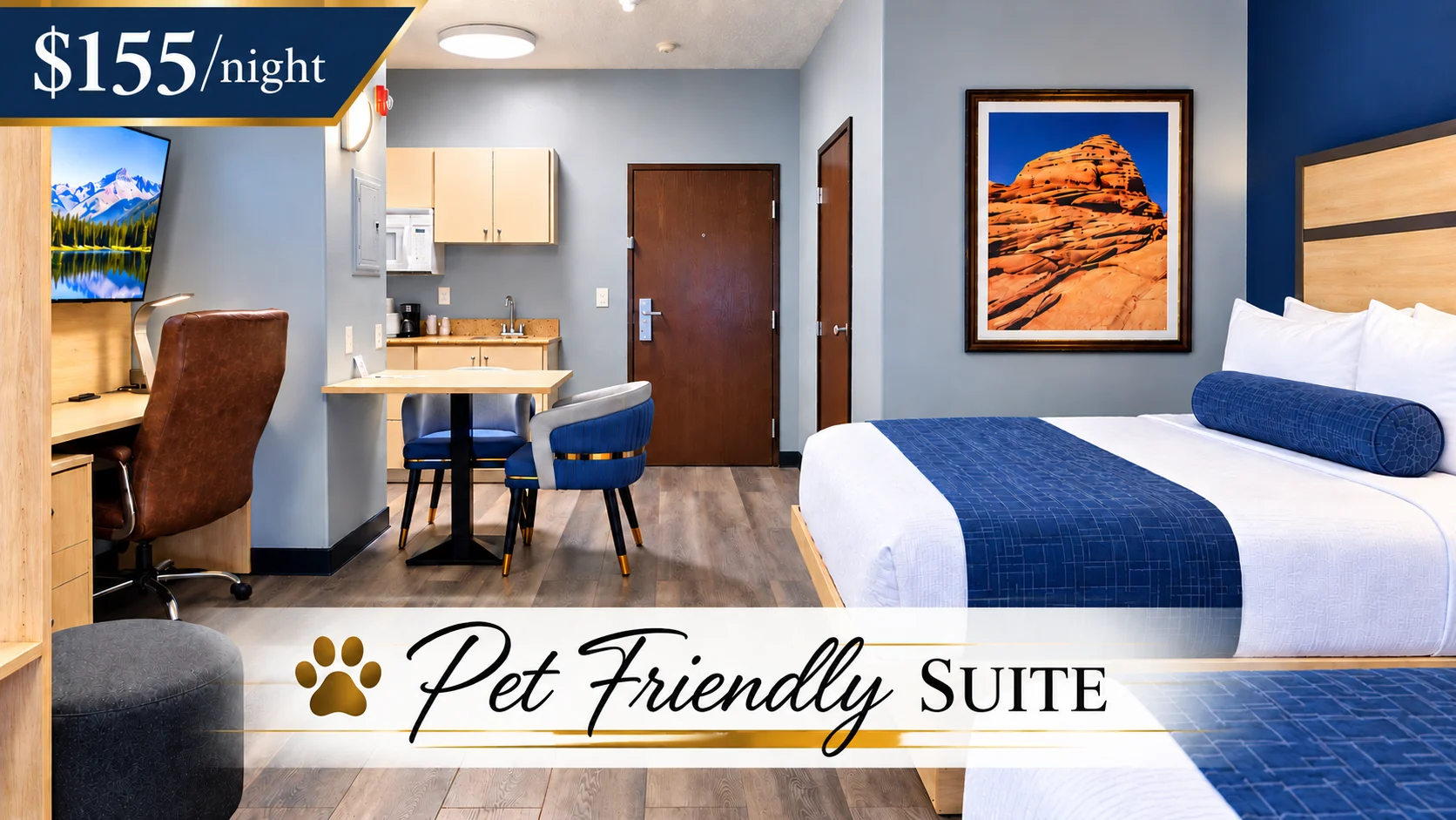 Pet-friendly studio with two queen beds, a kitchenette and wood-style floors — $155 a night at Best Western Vernal Inn, Vernal Utah